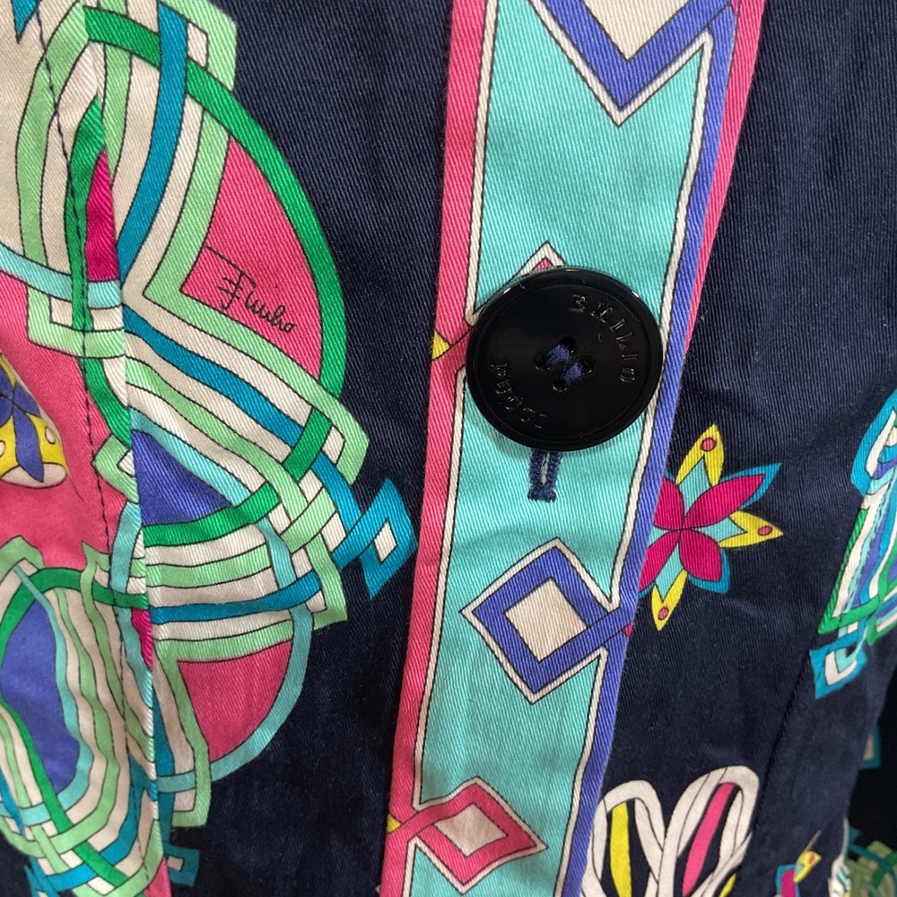 Emilio Pucci Saks Jandel Vintage Navy Psychedelic Floral Jacket Italy Size 12/46 - Picture 6 of 15